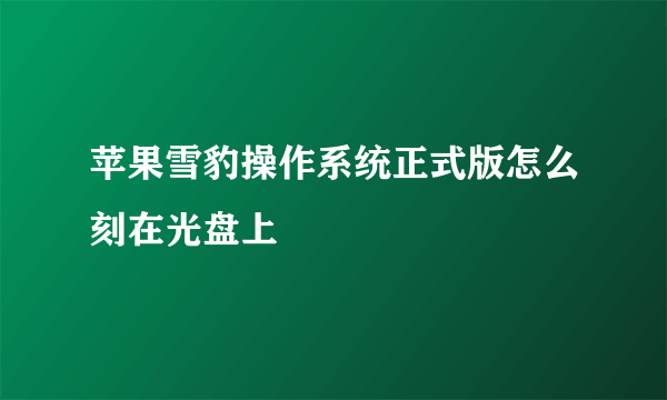 苹果雪豹操作系统正式版怎么刻在光盘上