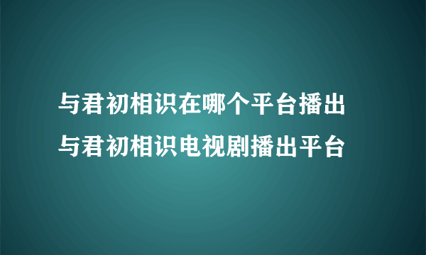 与君初相识在哪个平台播出 与君初相识电视剧播出平台