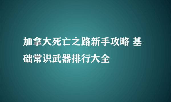 加拿大死亡之路新手攻略 基础常识武器排行大全