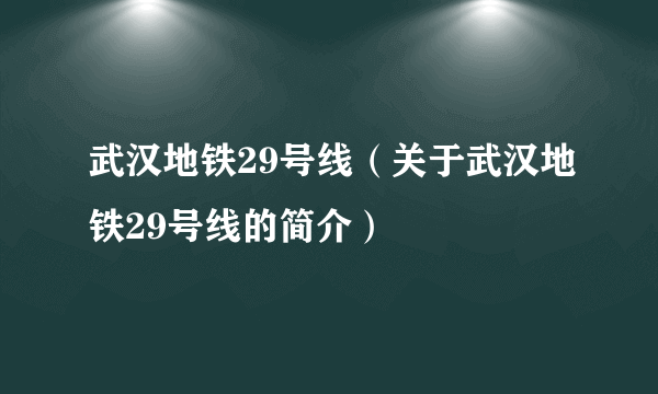 武汉地铁29号线（关于武汉地铁29号线的简介）