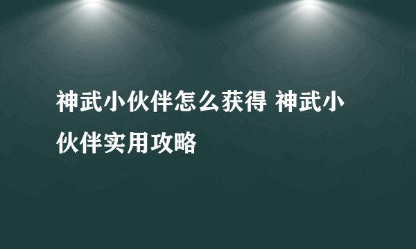 神武小伙伴怎么获得 神武小伙伴实用攻略