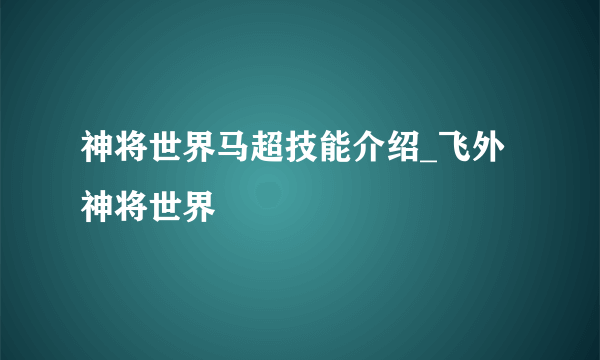 神将世界马超技能介绍_飞外神将世界