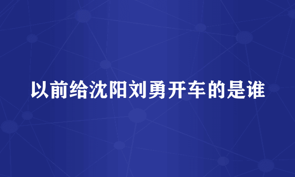 以前给沈阳刘勇开车的是谁