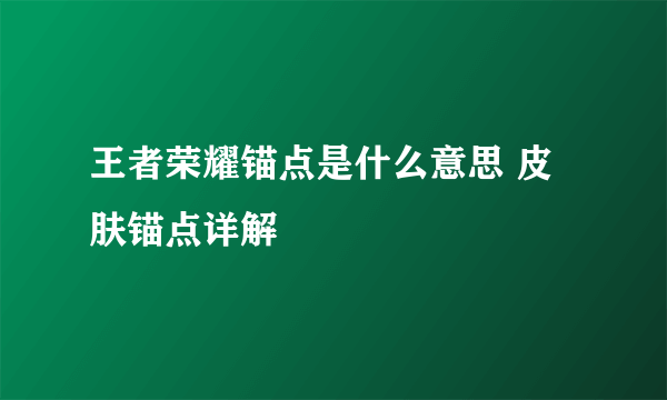 王者荣耀锚点是什么意思 皮肤锚点详解