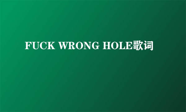 FUCK WRONG HOLE歌词