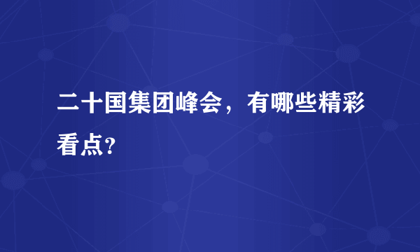 二十国集团峰会，有哪些精彩看点？