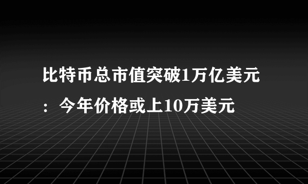 比特币总市值突破1万亿美元：今年价格或上10万美元