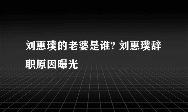 刘惠璞的老婆是谁? 刘惠璞辞职原因曝光