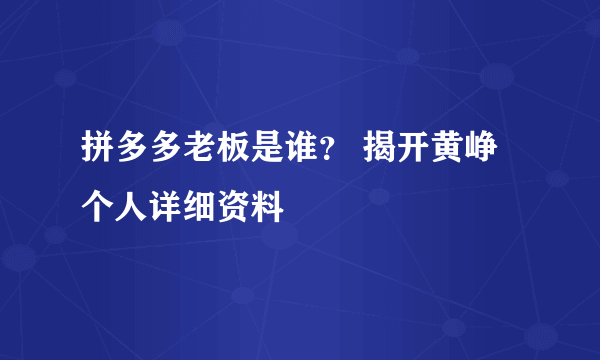 拼多多老板是谁？ 揭开黄峥个人详细资料