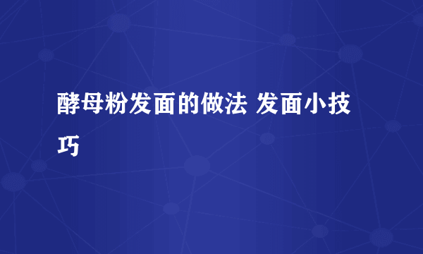 酵母粉发面的做法 发面小技巧