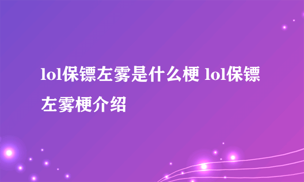 lol保镖左雾是什么梗 lol保镖左雾梗介绍