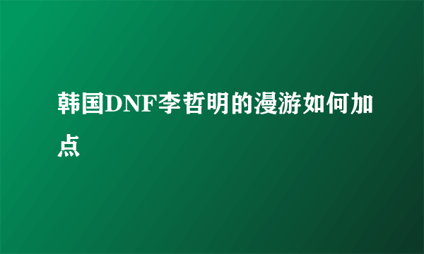 韩国DNF李哲明的漫游如何加点