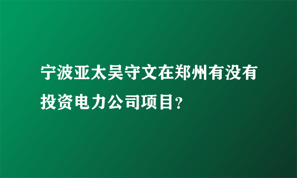 宁波亚太吴守文在郑州有没有投资电力公司项目？