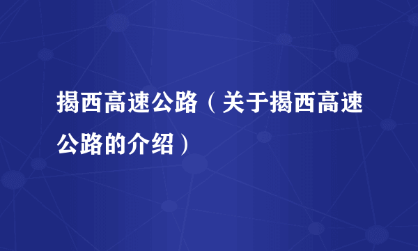 揭西高速公路（关于揭西高速公路的介绍）