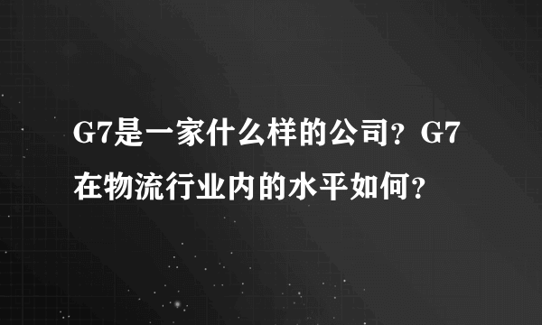 G7是一家什么样的公司？G7在物流行业内的水平如何？