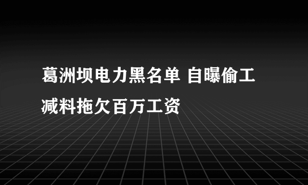 葛洲坝电力黑名单 自曝偷工减料拖欠百万工资