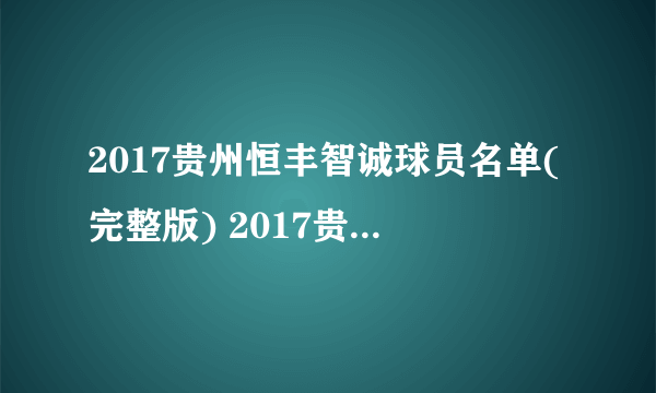 2017贵州恒丰智诚球员名单(完整版) 2017贵州恒丰智诚赛程表