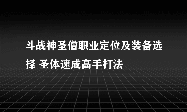 斗战神圣僧职业定位及装备选择 圣体速成高手打法