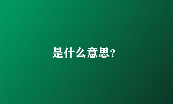 是什么意思？