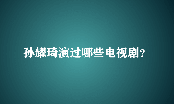 孙耀琦演过哪些电视剧？