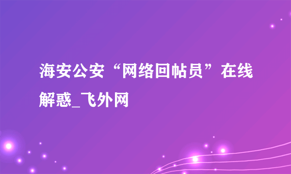 海安公安“网络回帖员”在线解惑_飞外网