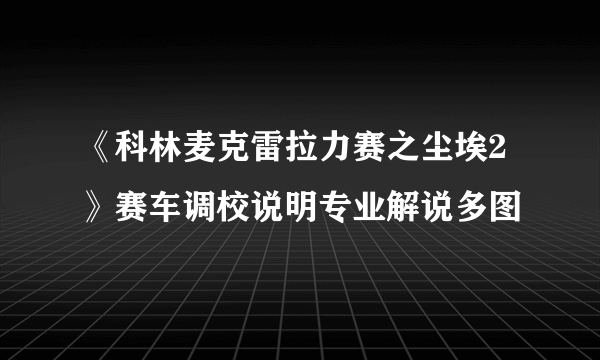 《科林麦克雷拉力赛之尘埃2》赛车调校说明专业解说多图