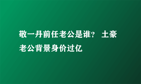 敬一丹前任老公是谁？ 土豪老公背景身价过亿