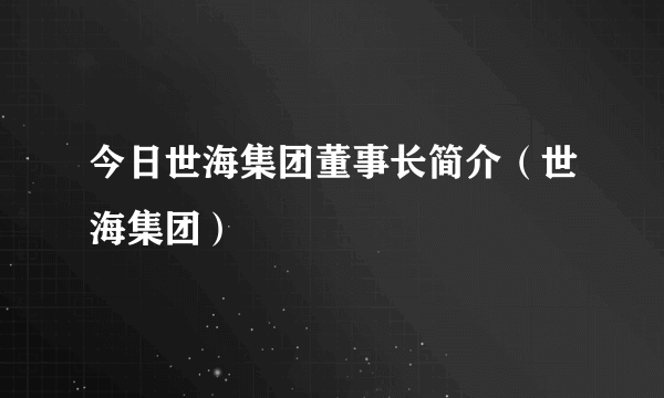 今日世海集团董事长简介（世海集团）