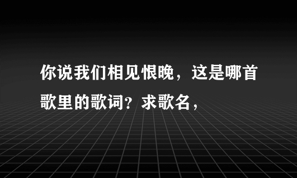 你说我们相见恨晚，这是哪首歌里的歌词？求歌名，