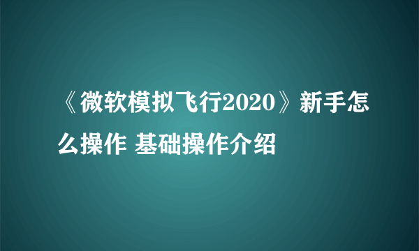 《微软模拟飞行2020》新手怎么操作 基础操作介绍