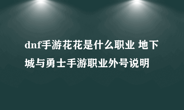 dnf手游花花是什么职业 地下城与勇士手游职业外号说明