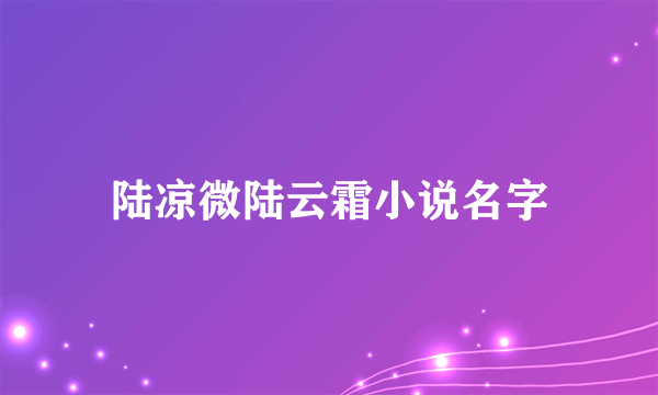 陆凉微陆云霜小说名字