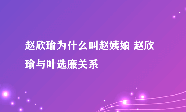 赵欣瑜为什么叫赵姨娘 赵欣瑜与叶选廉关系