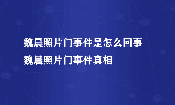 魏晨照片门事件是怎么回事 魏晨照片门事件真相