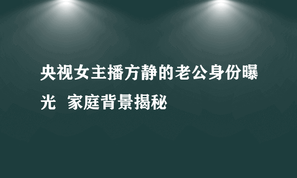 央视女主播方静的老公身份曝光  家庭背景揭秘