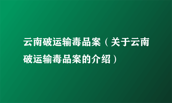 云南破运输毒品案（关于云南破运输毒品案的介绍）