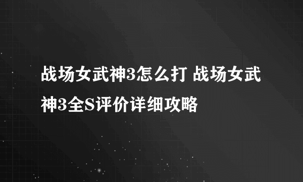 战场女武神3怎么打 战场女武神3全S评价详细攻略