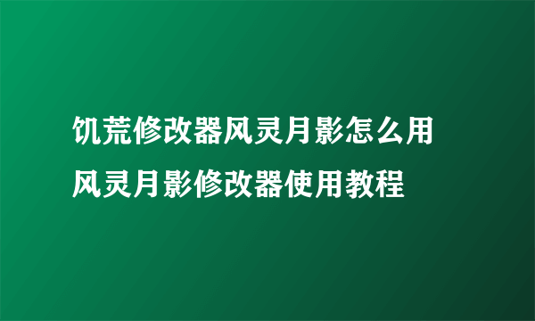 饥荒修改器风灵月影怎么用 风灵月影修改器使用教程