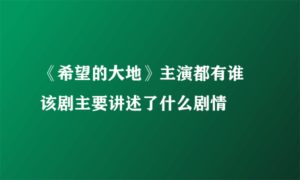 《希望的大地》主演都有谁 该剧主要讲述了什么剧情