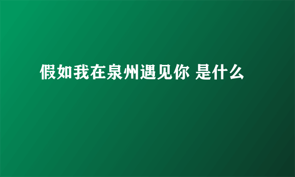 假如我在泉州遇见你 是什么