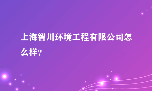 上海智川环境工程有限公司怎么样？