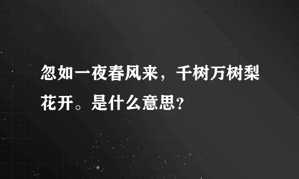 忽如一夜春风来，千树万树梨花开。是什么意思？