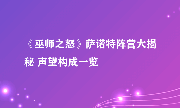 《巫师之怒》萨诺特阵营大揭秘 声望构成一览