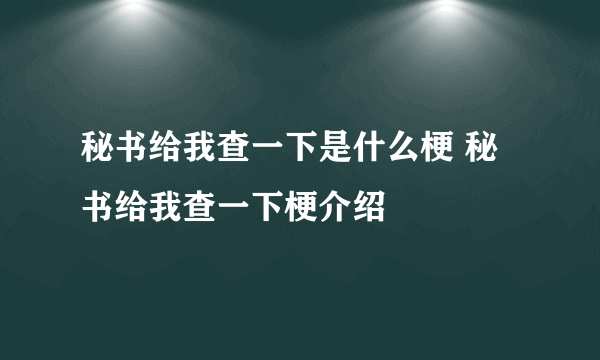 秘书给我查一下是什么梗 秘书给我查一下梗介绍