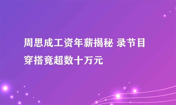 周思成工资年薪揭秘 录节目穿搭竟超数十万元