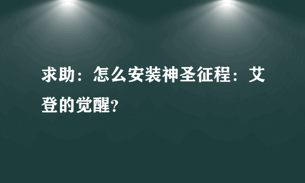 求助：怎么安装神圣征程：艾登的觉醒？