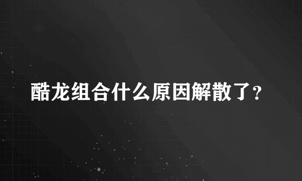 酷龙组合什么原因解散了？