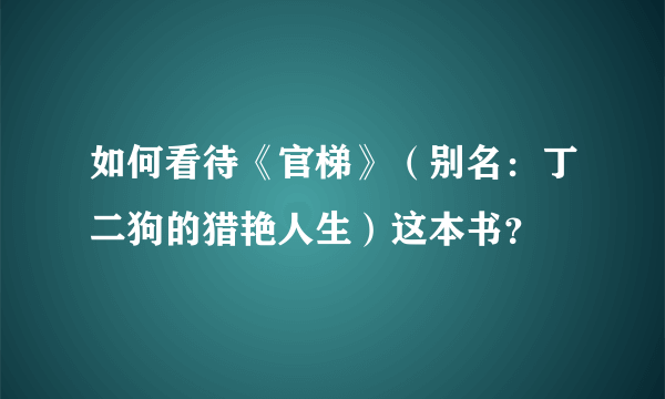 如何看待《官梯》（别名：丁二狗的猎艳人生）这本书？