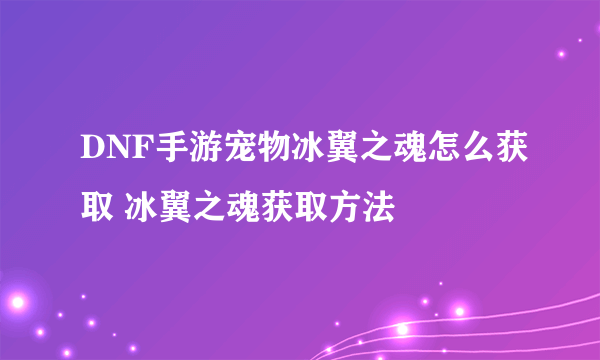 DNF手游宠物冰翼之魂怎么获取 冰翼之魂获取方法