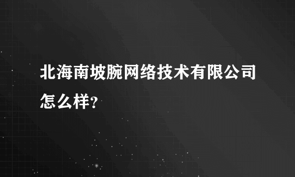 北海南坡腕网络技术有限公司怎么样？